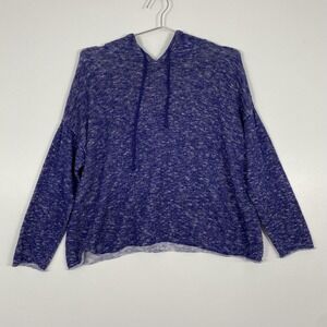 Eileen Fisher Sweater Womens Medium Blue Linen Hooded Knit Pullover Lightweight